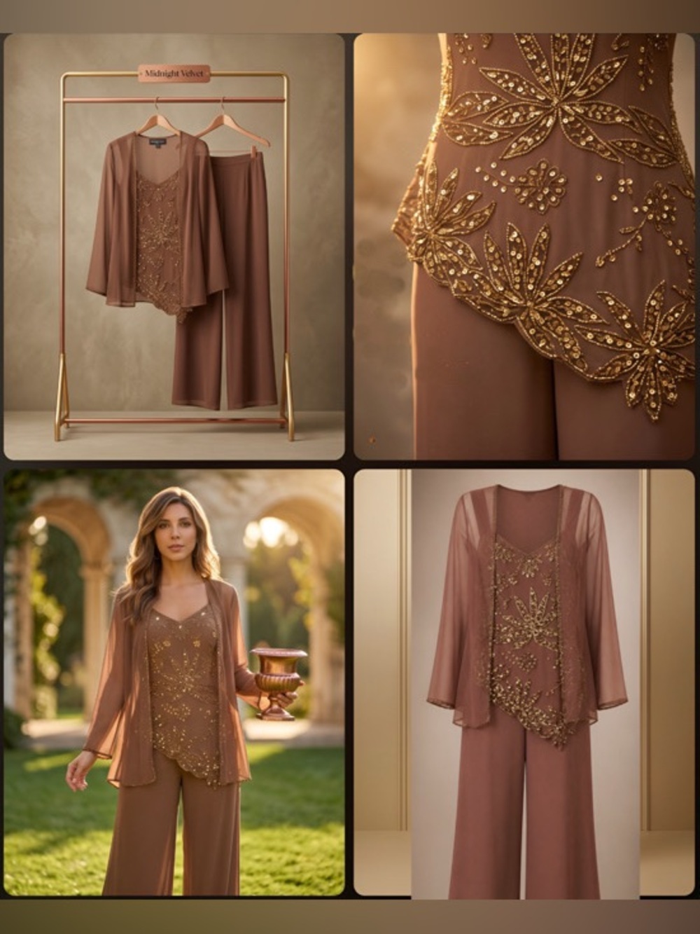 Midnight Velvet Brown Embellished 3-Piece Set